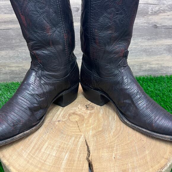 Dan Post Women - Size 8M - Vintage Black Cherry Lizard Cowboy Boots 14045 - Picture 4 of 12